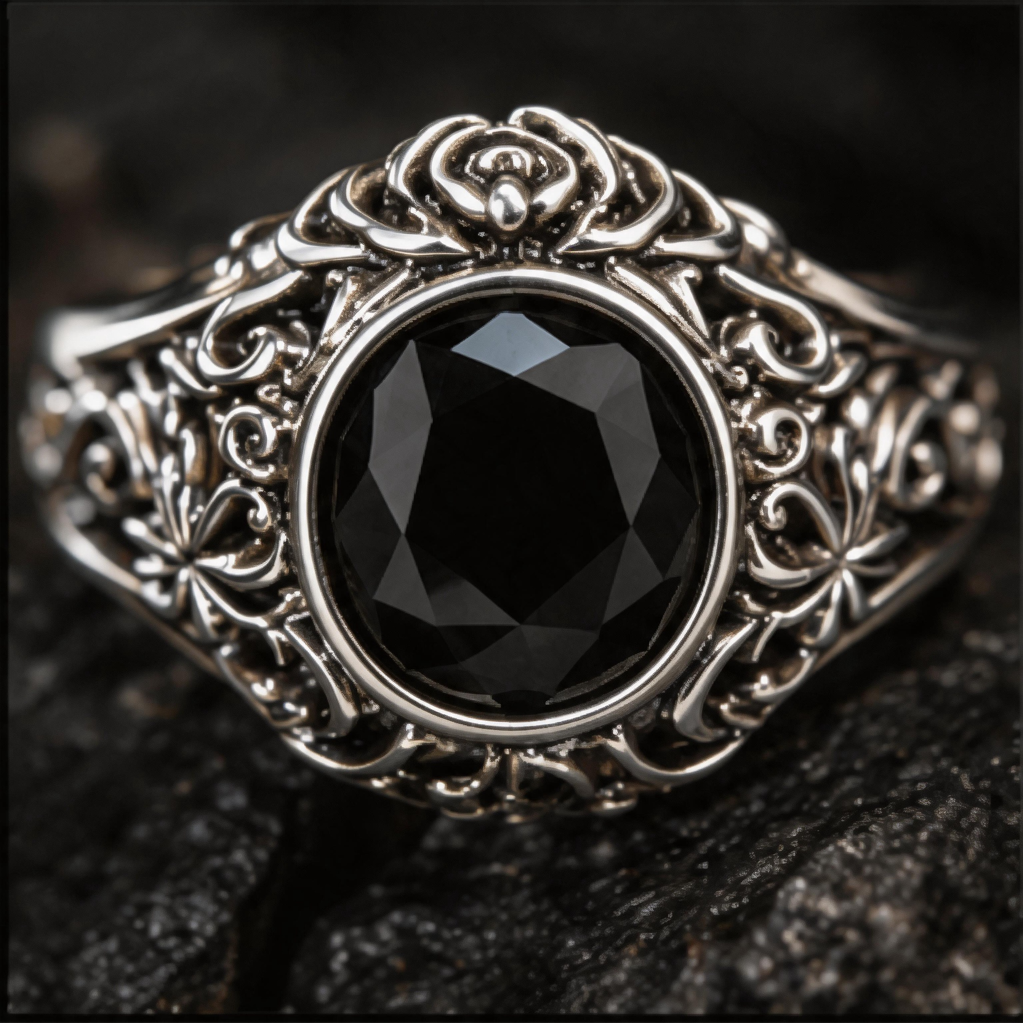 Yuuzo Black Gothic Gem Ring for Women Men, Vintage Punk Statement Ring, Dark Fantasy Jewelry, Adjustable Y2K Goth Accessories, Unisex Streetwear Fashion Ring Gift