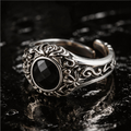 Yuuzo Black Gothic Gem Ring for Women Men, Vintage Punk Statement Ring, Dark Fantasy Jewelry, Adjustable Y2K Goth Accessories, Unisex Streetwear Fashion Ring Gift