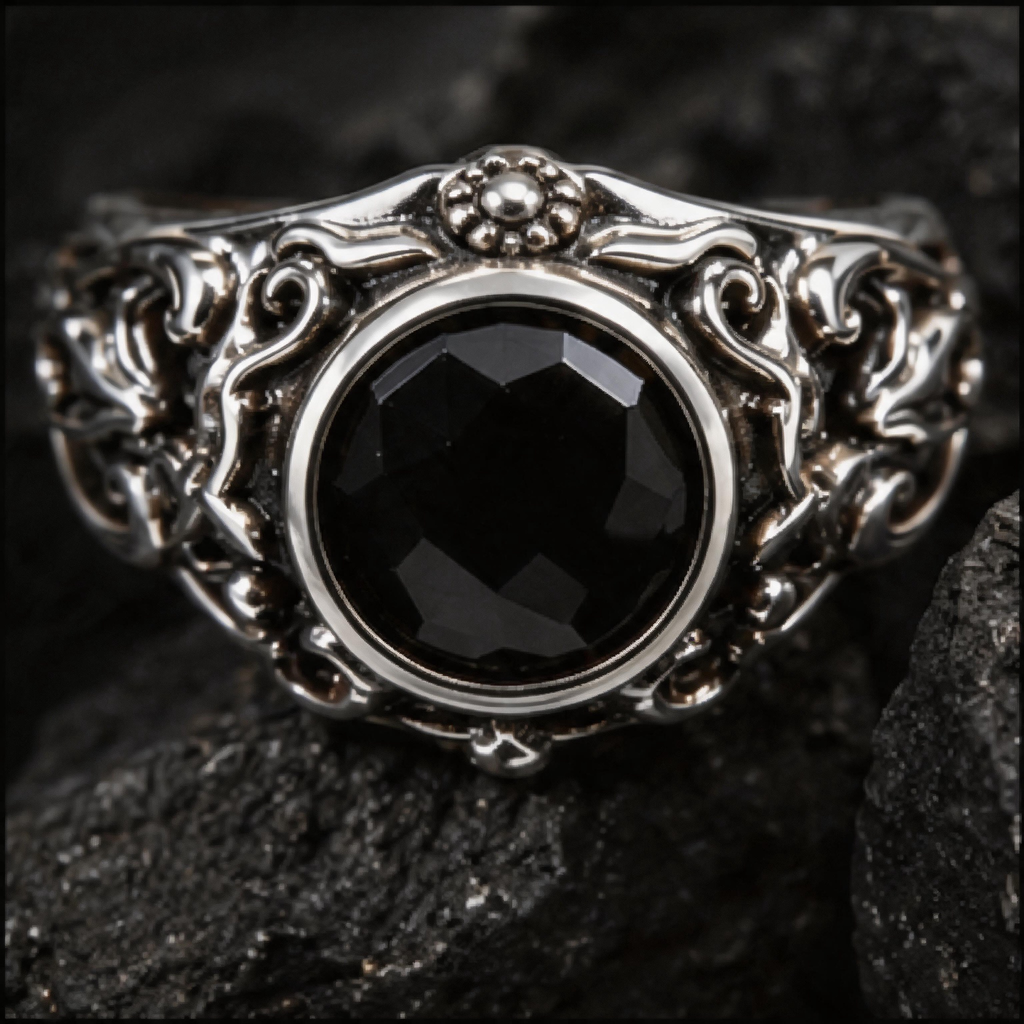 Yuuzo Black Gem Gothic 925 Sterling Silver Ring