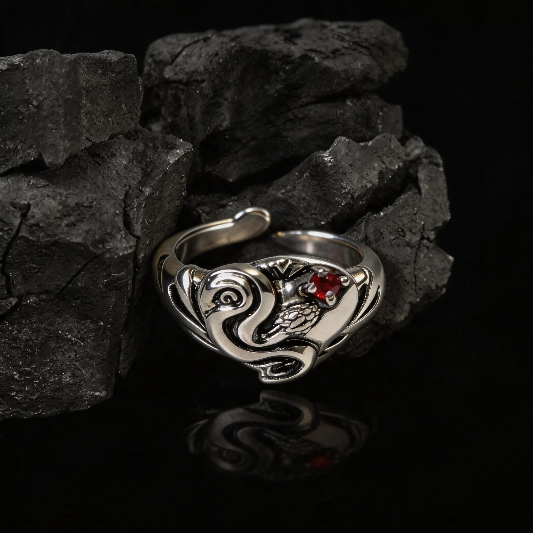 Yuuzo Red Gem Gothic Ring for Women, Vintage Snake Punk Jewelry, Dark Fantasy Adjustable Ring, Y2K Goth Aesthetic Accessories, Alternative Fashion Statement Ring