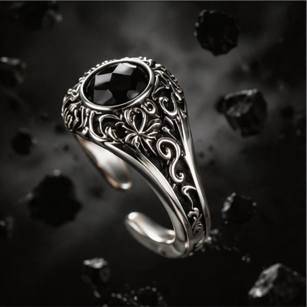 Yuuzo Black Gothic Gem Ring for Women Men, Vintage Punk Statement Ring, Dark Fantasy Jewelry, Adjustable Y2K Goth Accessories, Unisex Streetwear Fashion Ring Gift