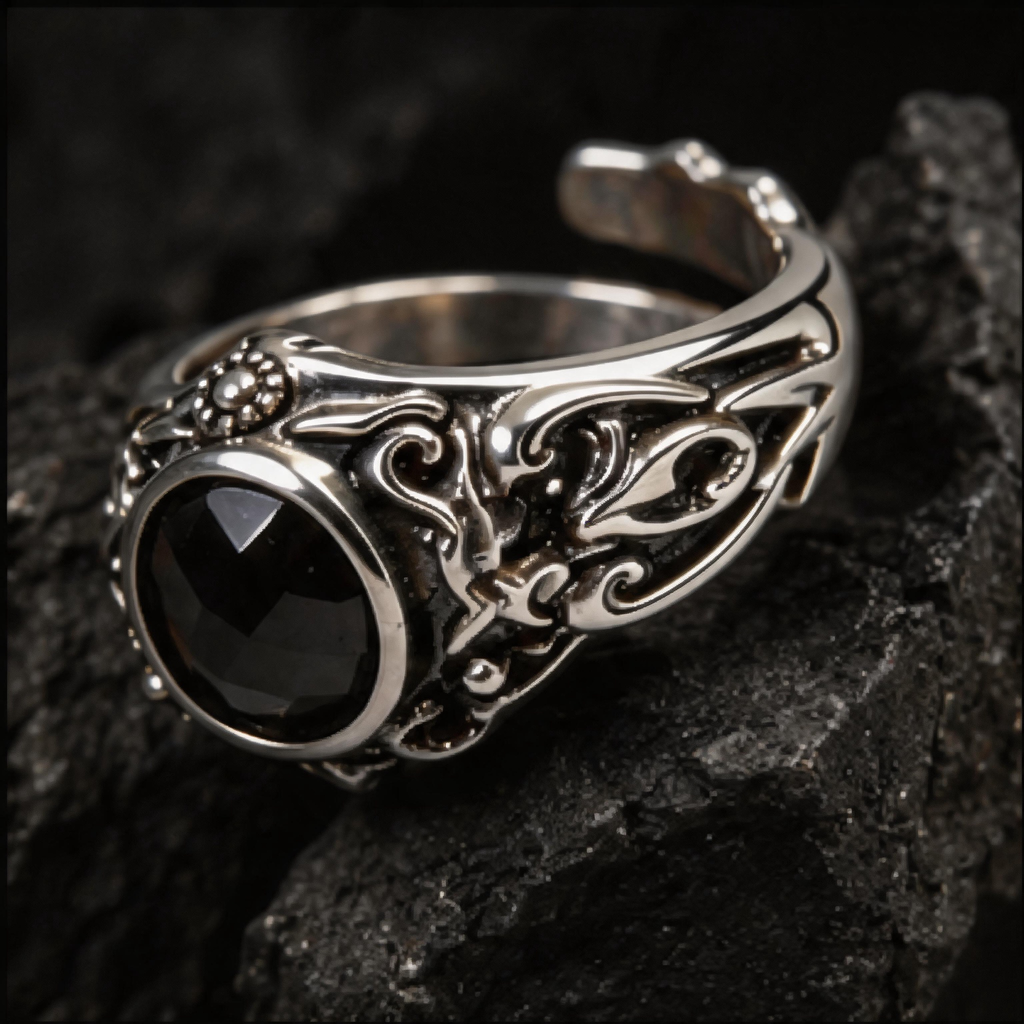 Yuuzo Black Gem Gothic 925 Sterling Silver Ring
