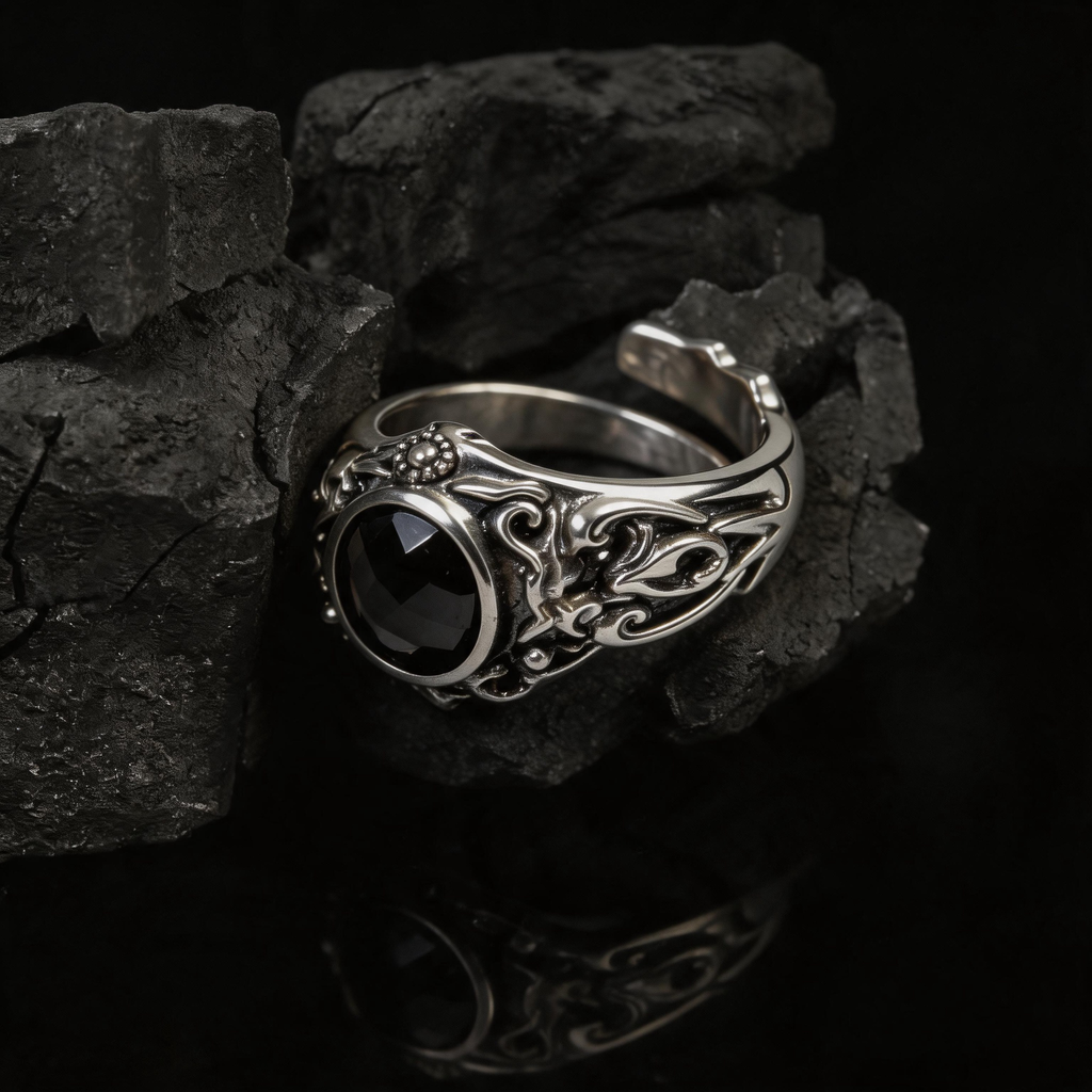 Yuuzo Black Gem Gothic 925 Sterling Silver Ring
