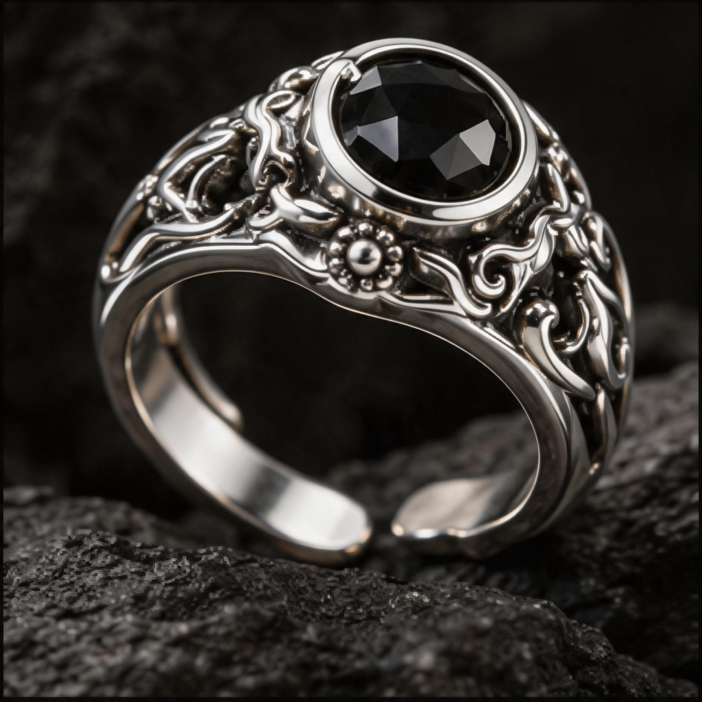 Yuuzo Black Gem Gothic 925 Sterling Silver Ring