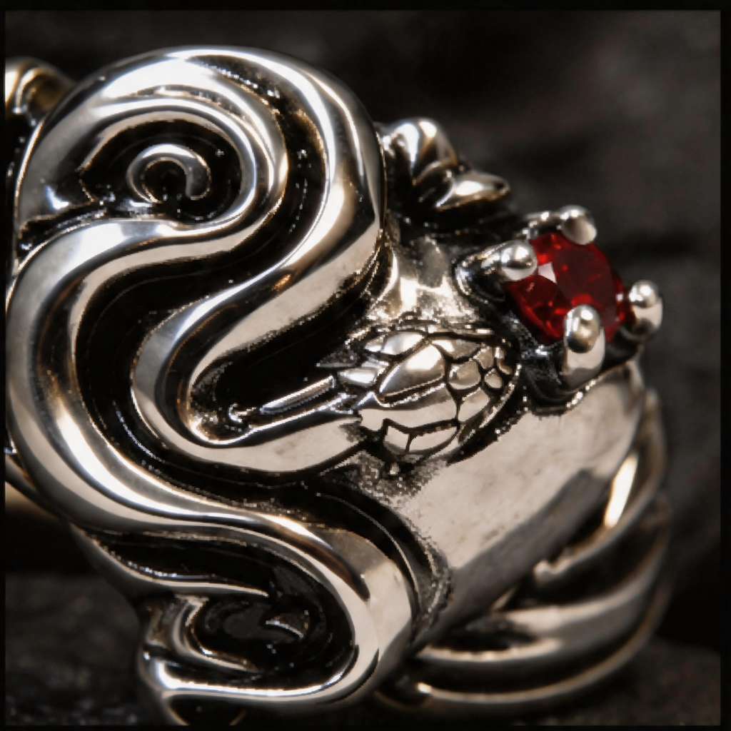 Yuuzo Red Gem Gothic Ring for Women, Vintage Snake Punk Jewelry, Dark Fantasy Adjustable Ring, Y2K Goth Aesthetic Accessories, Alternative Fashion Statement Ring