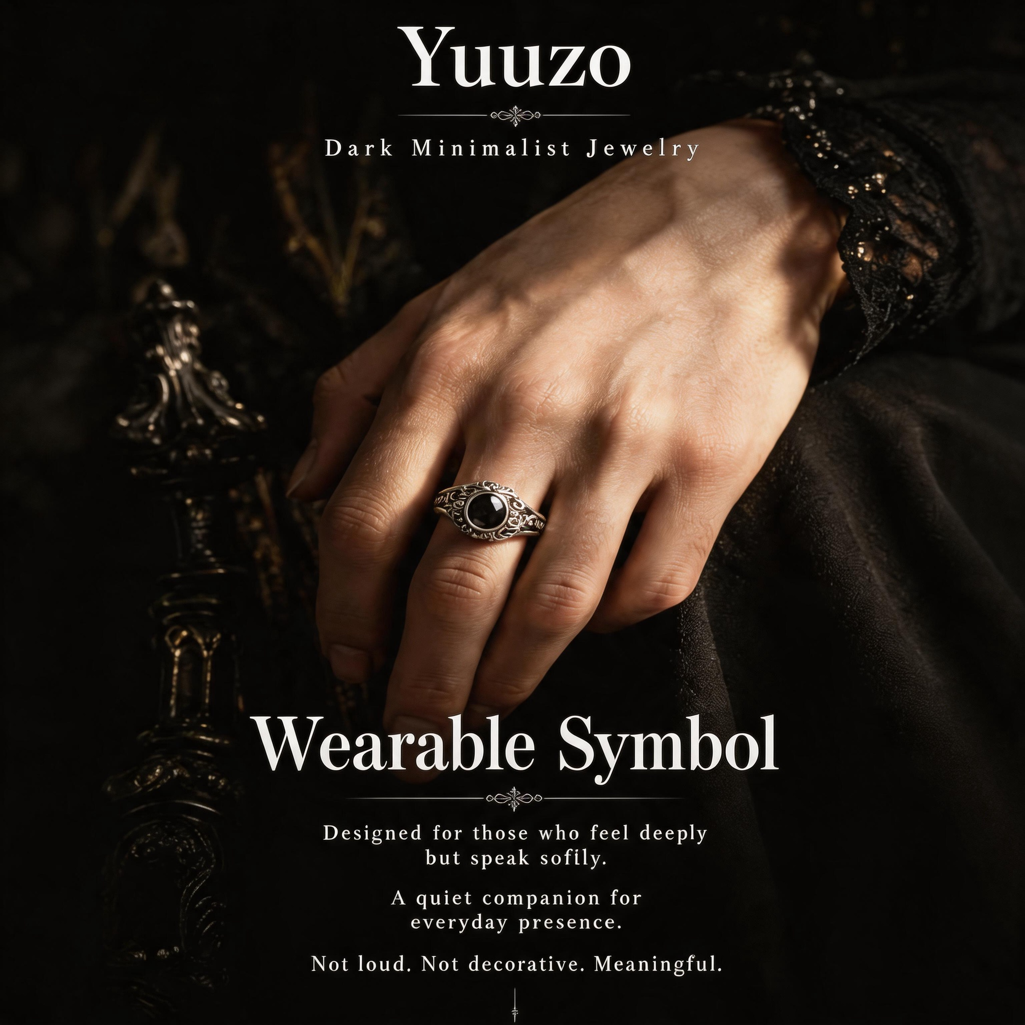 Yuuzo Black Gothic Gem Ring for Women Men, Vintage Punk Statement Ring, Dark Fantasy Jewelry, Adjustable Y2K Goth Accessories, Unisex Streetwear Fashion Ring Gift