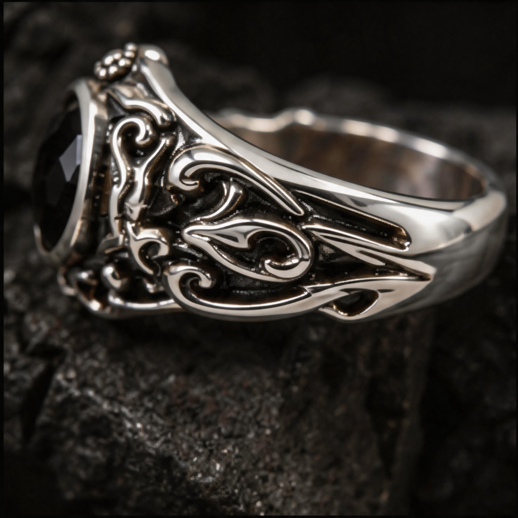 Yuuzo Black Gem Gothic 925 Sterling Silver Ring