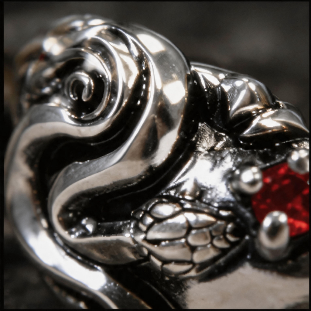 Yuuzo Red Gem Gothic Ring for Women, Vintage Snake Punk Jewelry, Dark Fantasy Adjustable Ring, Y2K Goth Aesthetic Accessories, Alternative Fashion Statement Ring